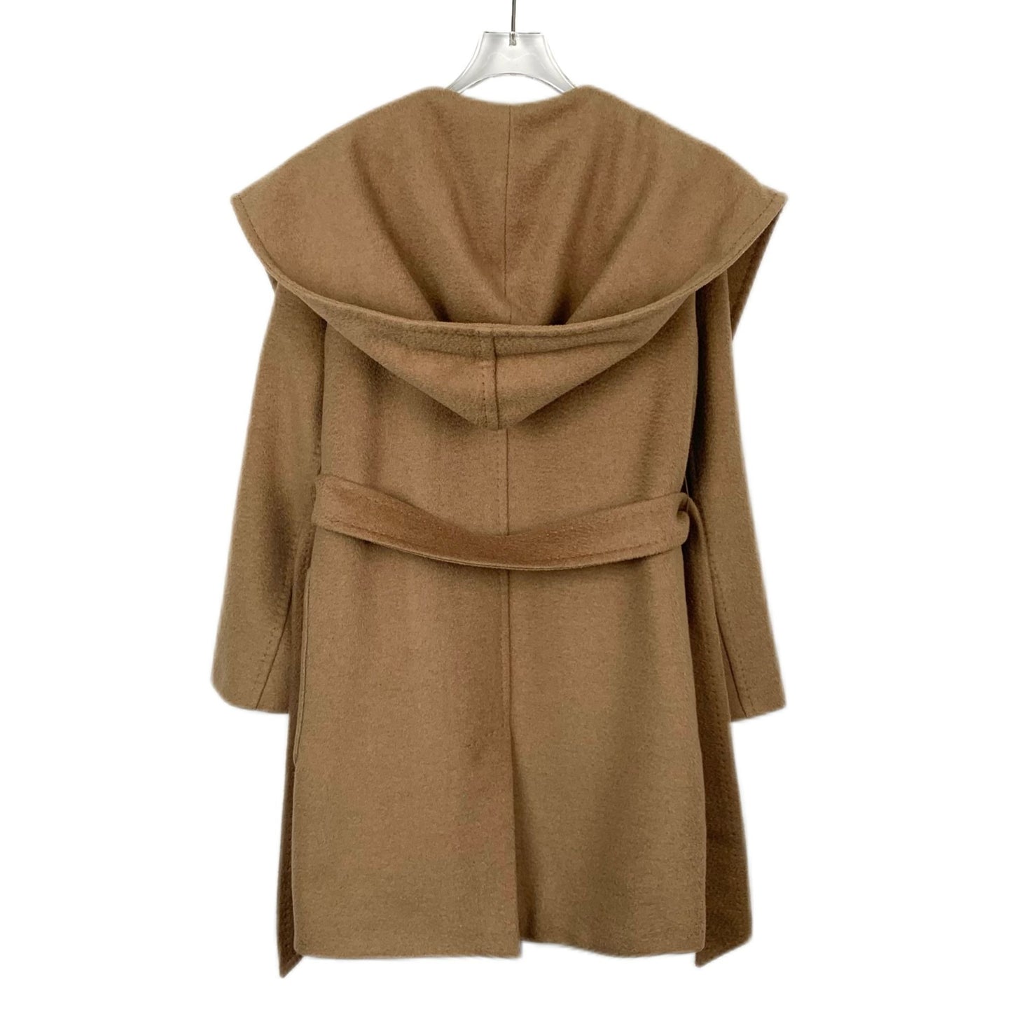 Maxmara Brown Camel Wool Hooded Belted Robe Coat (Size XXS)