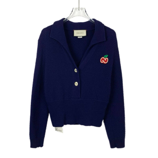 Gucci Womens Wool Knit Sweater With Apple Patch Blue Size M