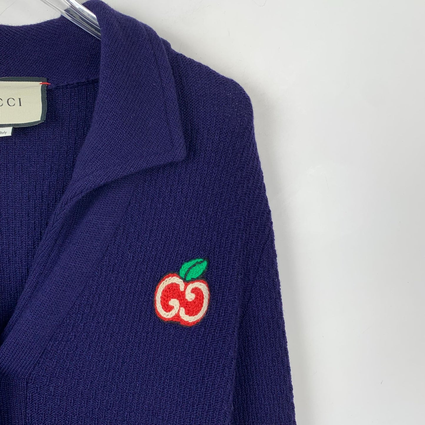 Gucci Womens Wool Knit Sweater With Apple Patch Blue Size M