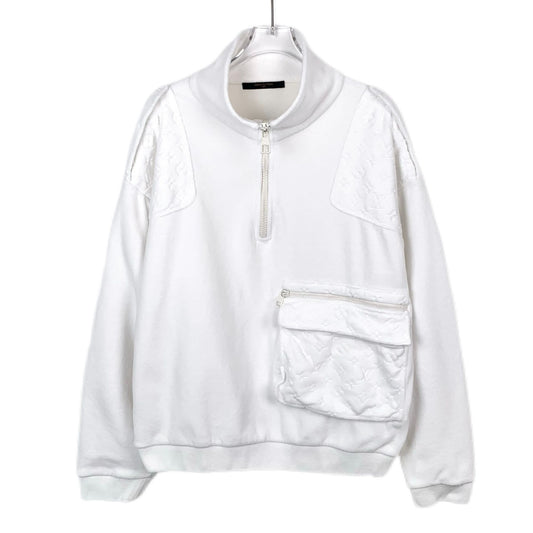 Louis Vuitton White Logo Embossed Half-Zip Cotton Sweatshirt M Made In Italy