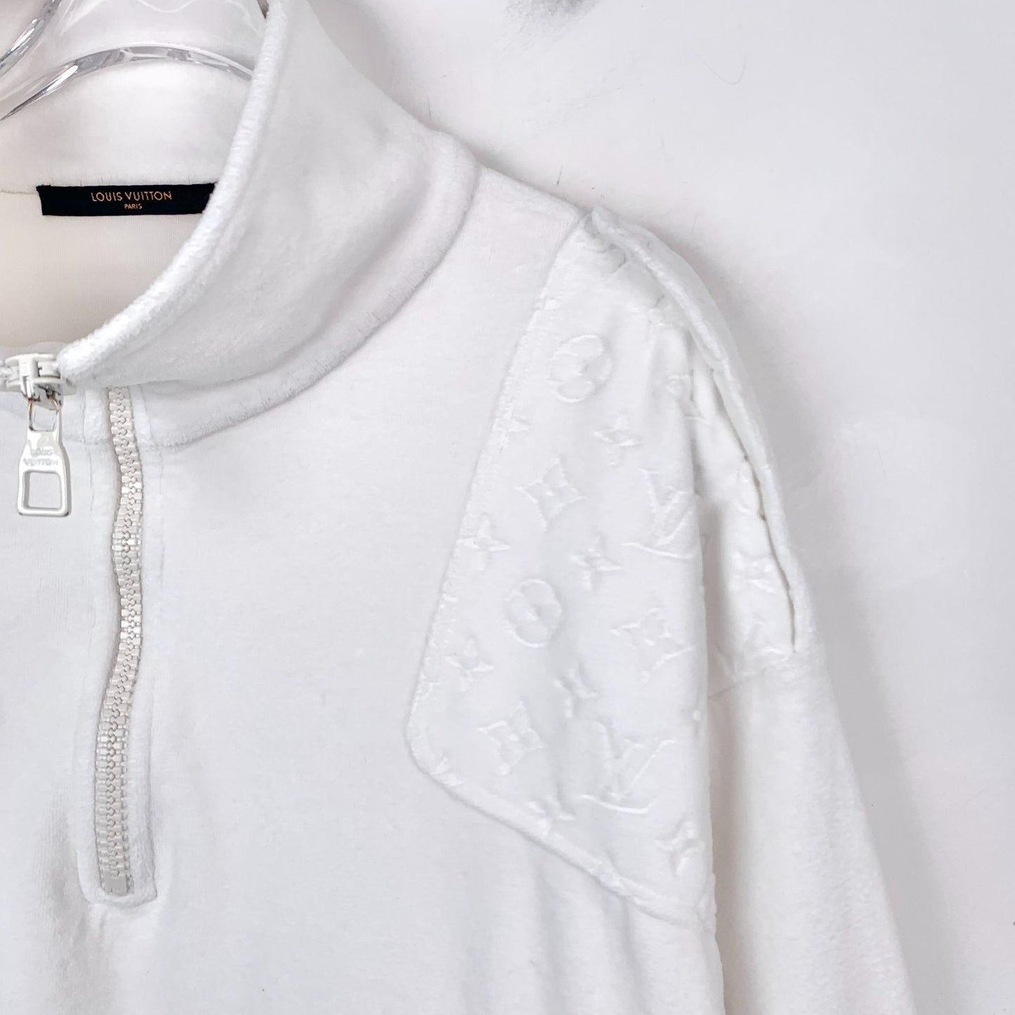 Louis Vuitton White Logo Embossed Half-Zip Cotton Sweatshirt M Made In Italy