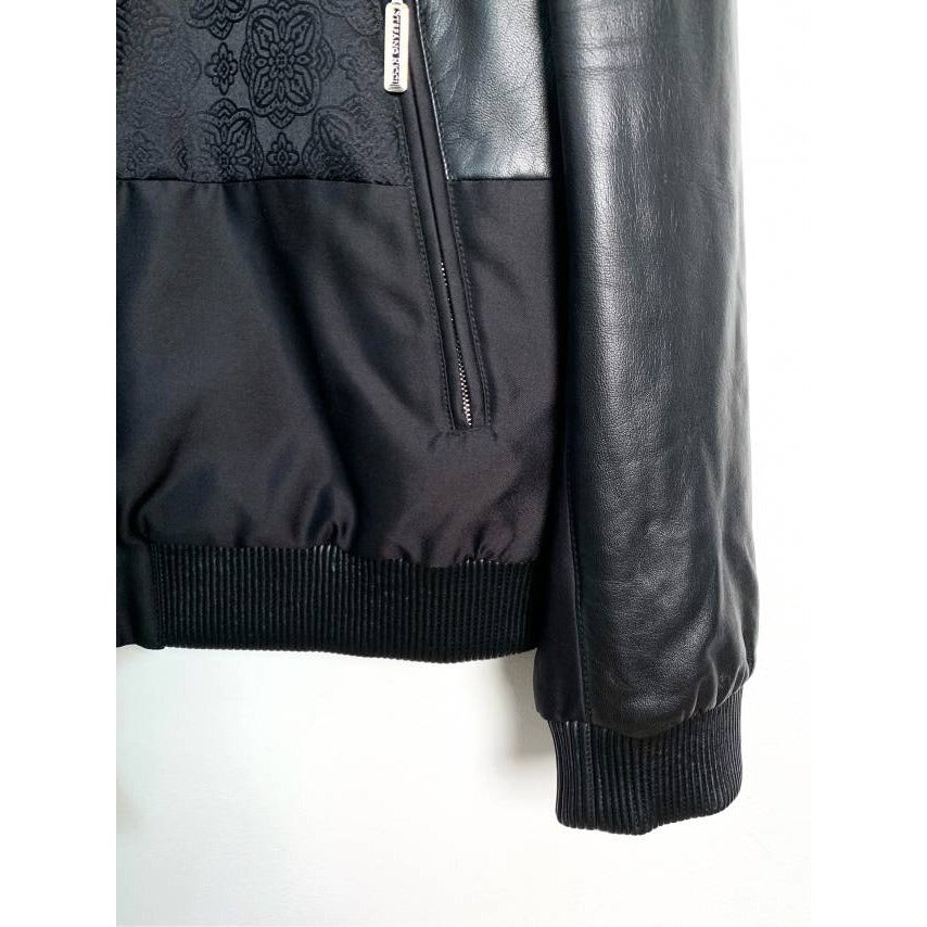 Stefano Ricci Mens Black Leather & Silk Bomber Jacket Size 52