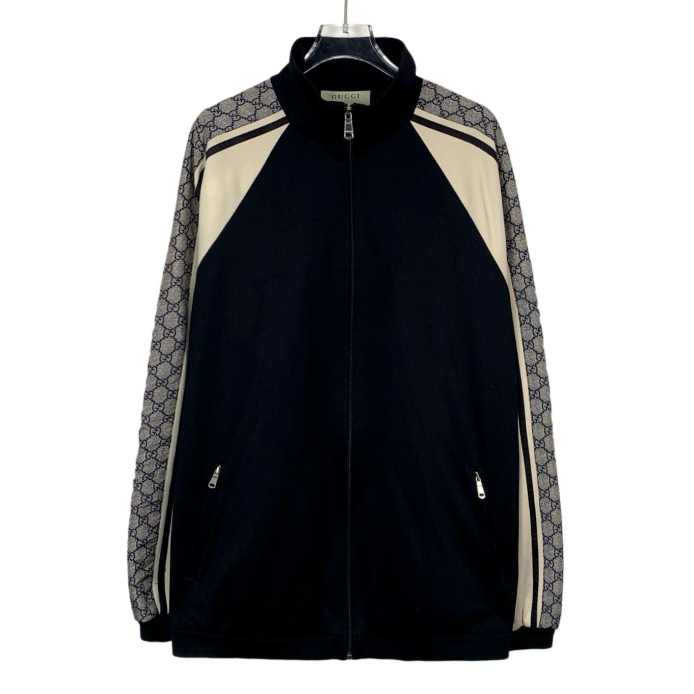 Gucci Black Logo Print Patchwork Zip Jacket (Size M)