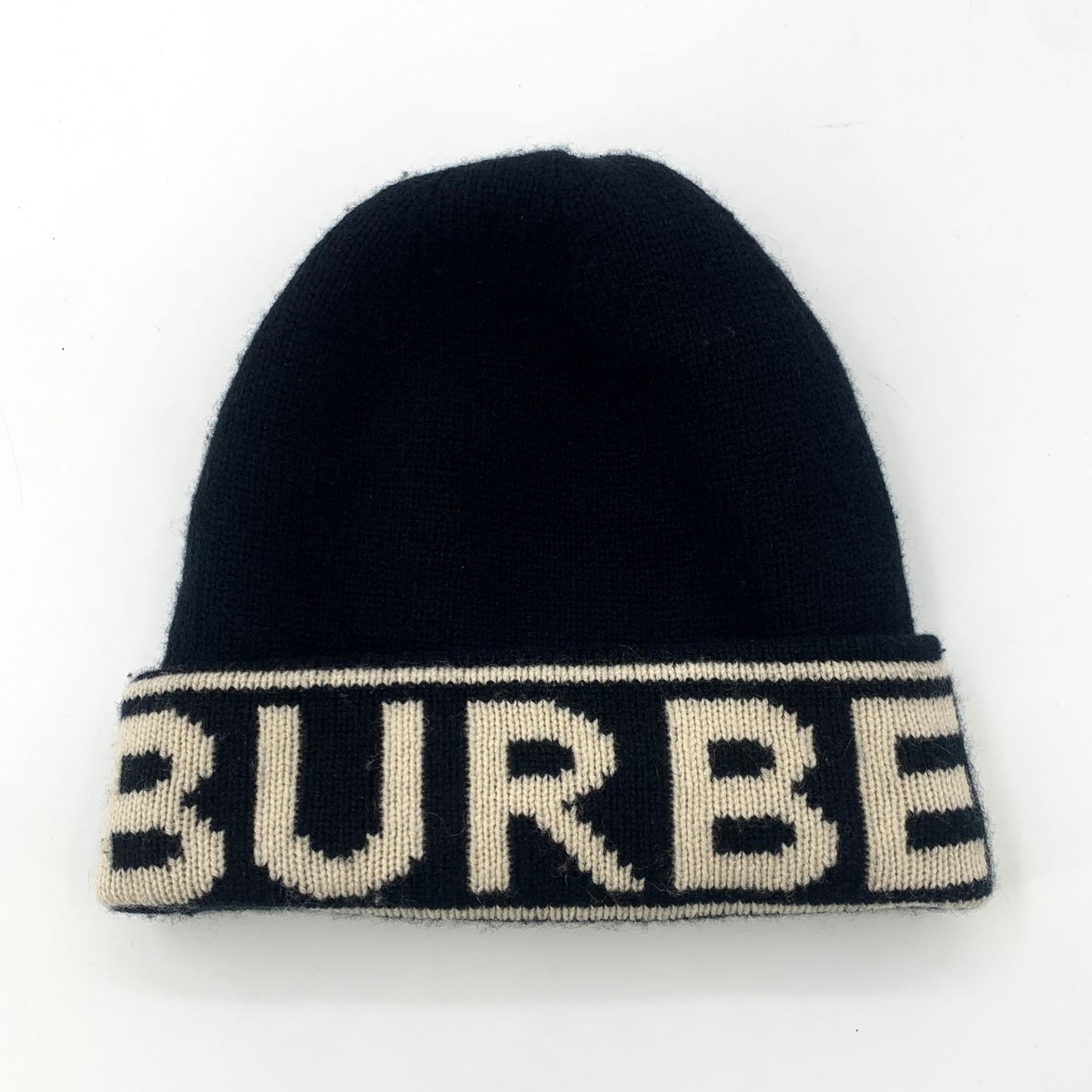 Burberry Black Logo Embroidered Cashmere Knit Hat (Size 54-61cm)