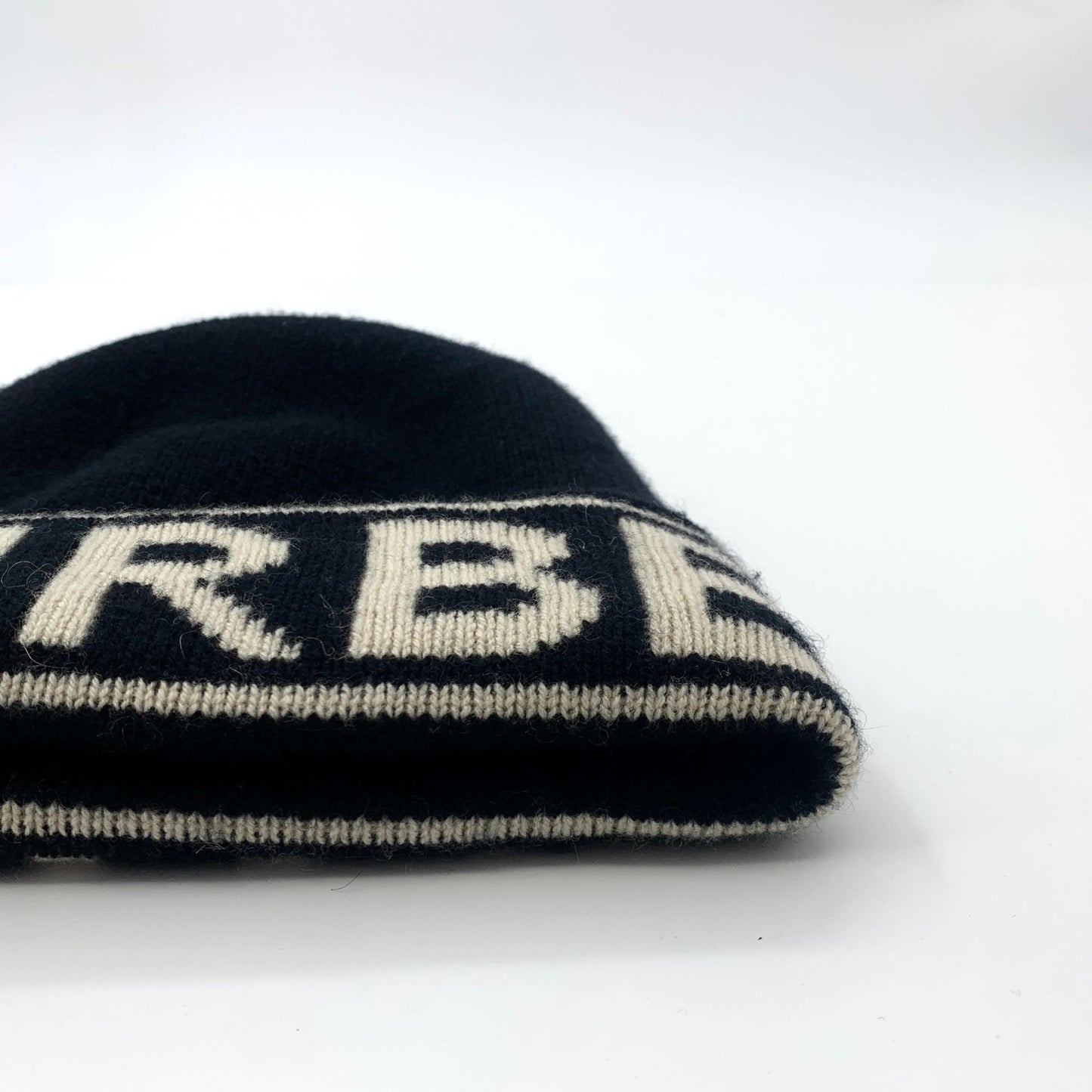 Burberry Black Logo Embroidered Cashmere Knit Hat (Size 54-61cm)