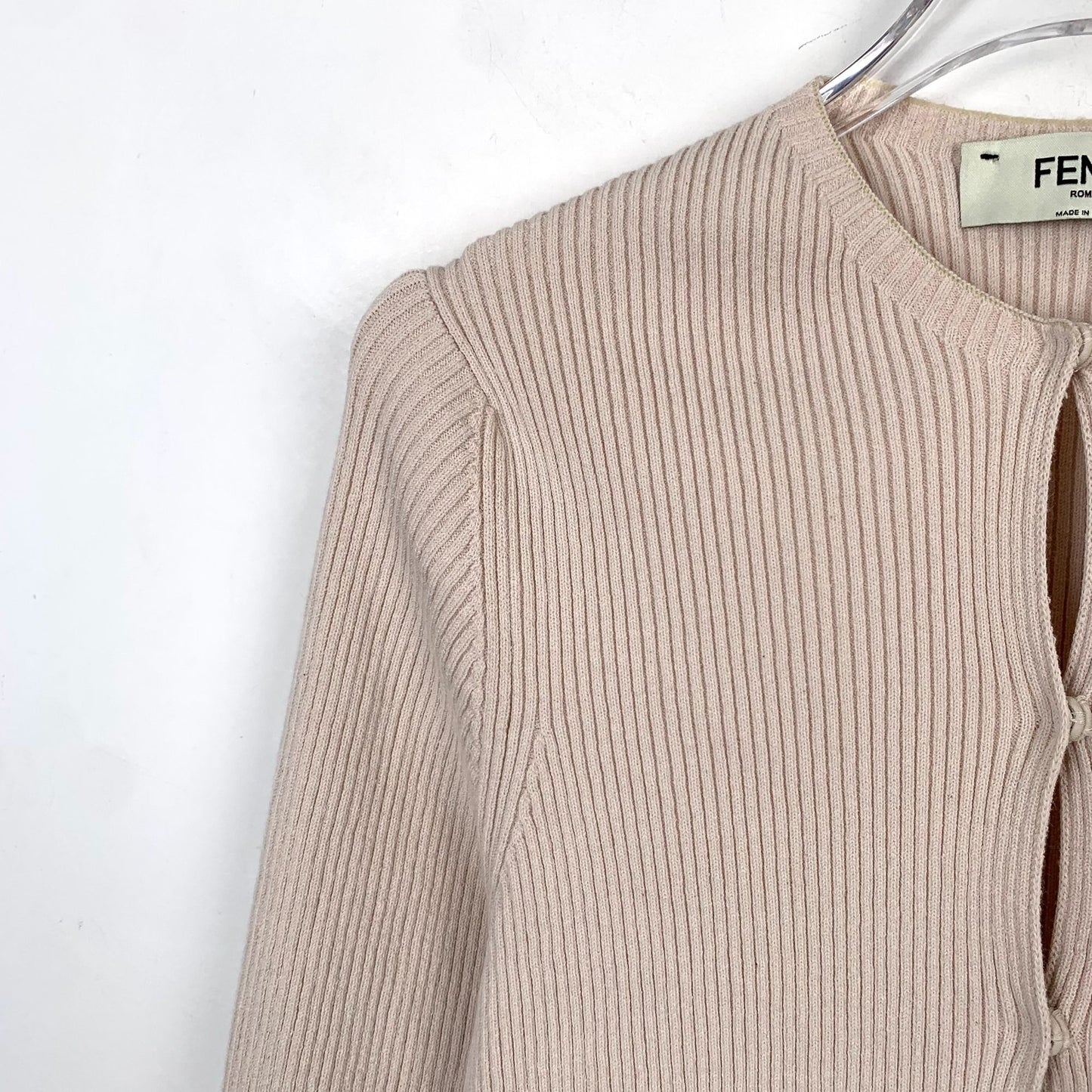 Fendi Beige Cotton Long Sleeve Knitted Cardigan (Size L)