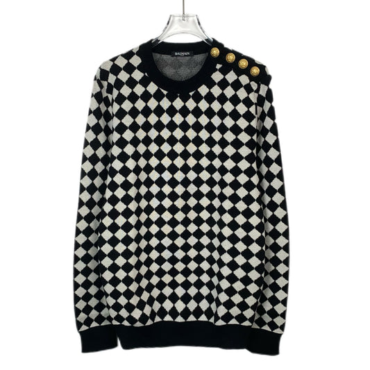 Balmain Colorblock Checkered Wool Sweater (Size S)