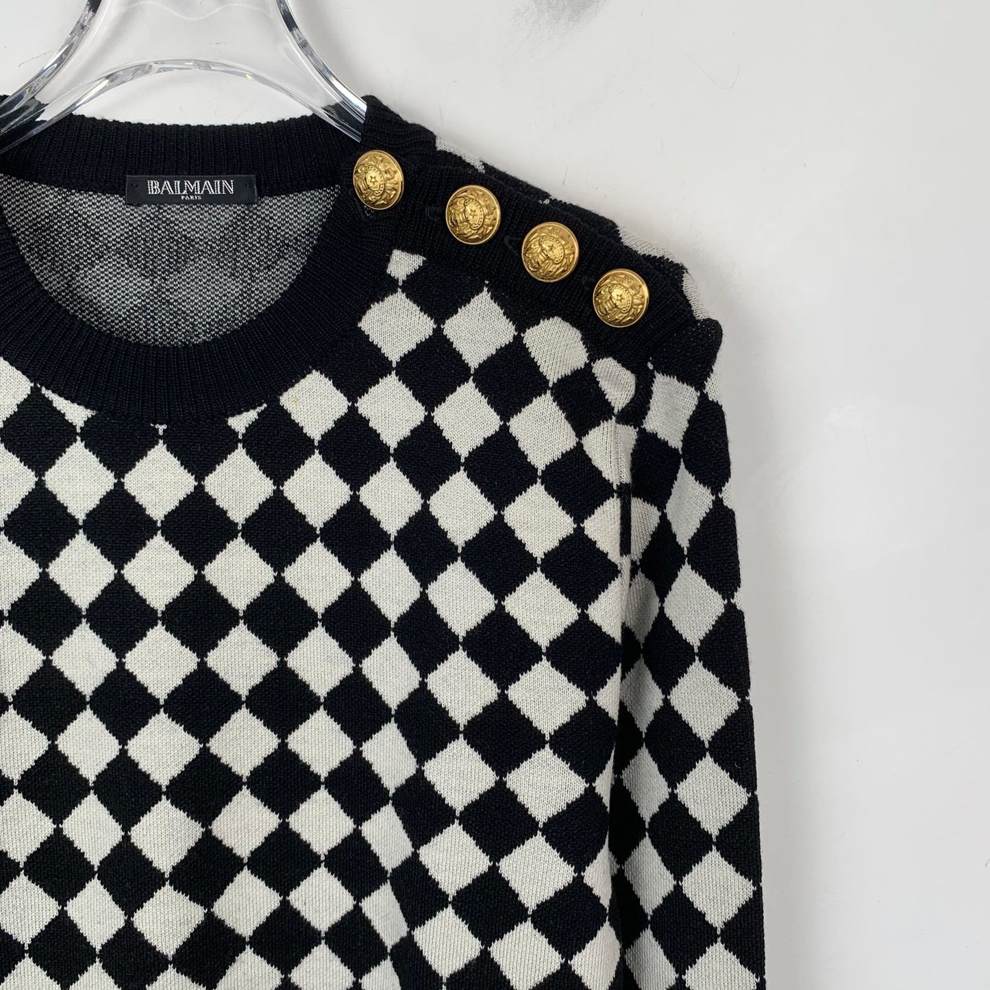 Balmain Colorblock Checkered Wool Sweater (Size S)