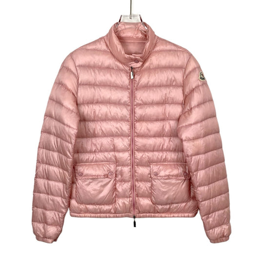 Moncler Womens Pink Puffer Jacket Size 2 M Down Insulated Quilted Coat With Logo Badge