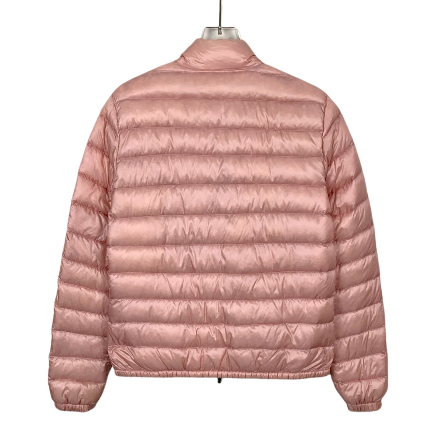 Moncler Womens Pink Puffer Jacket Size 2 M Down Insulated Quilted Coat With Logo Badge