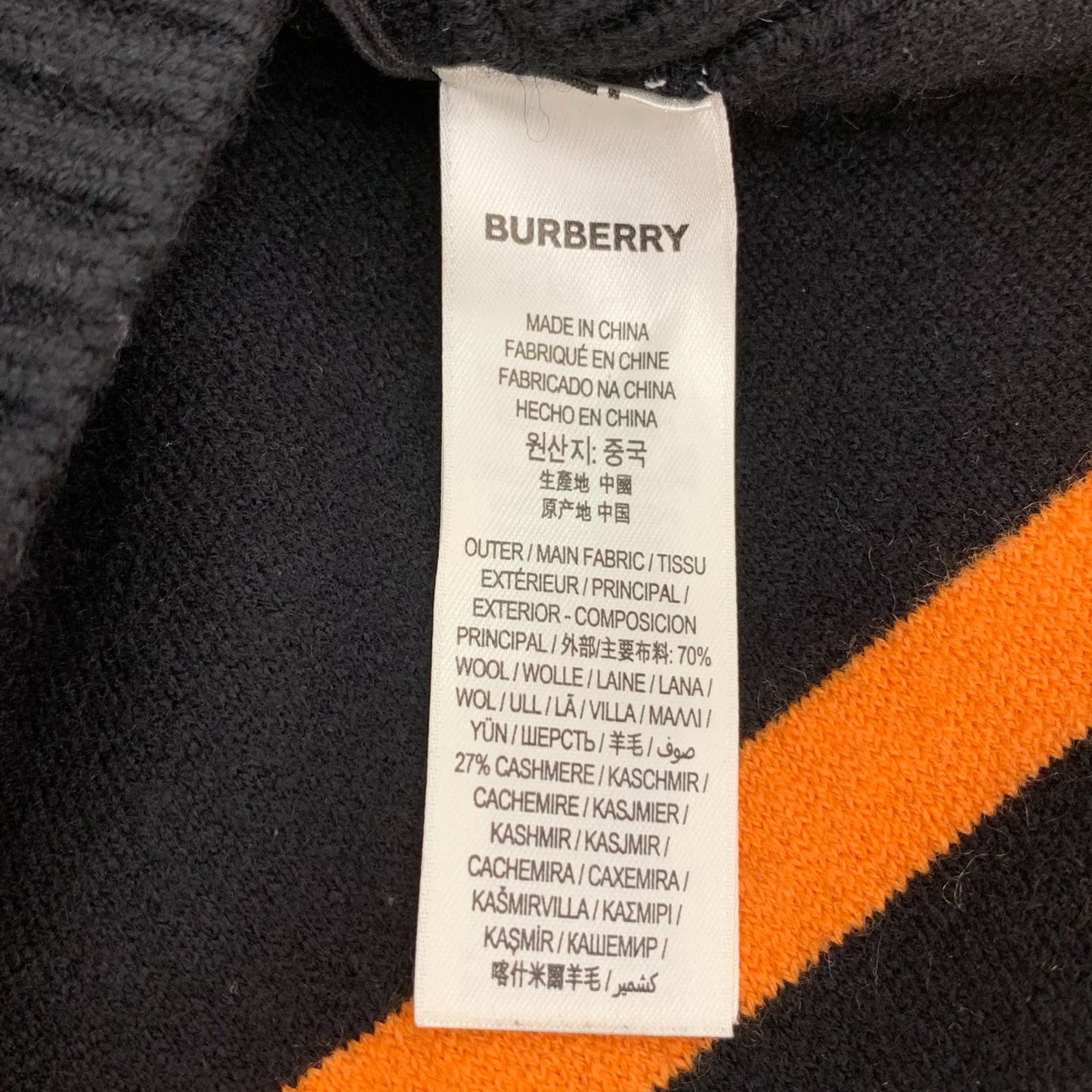 Burberry Black Striped Logo Embroidered Wool Cape (One Size)