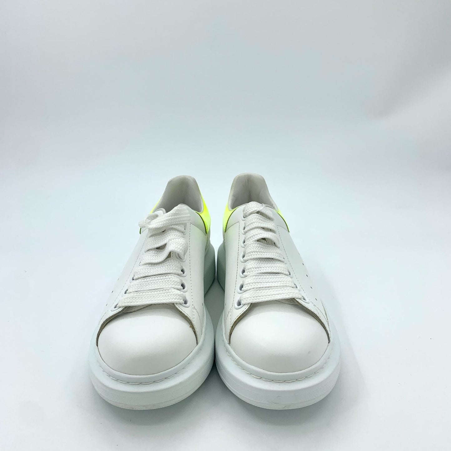 Alexander McQueen White & Fluorescent Yellow Heel Thick Sole Lace-Up Sneakers (Size 38)