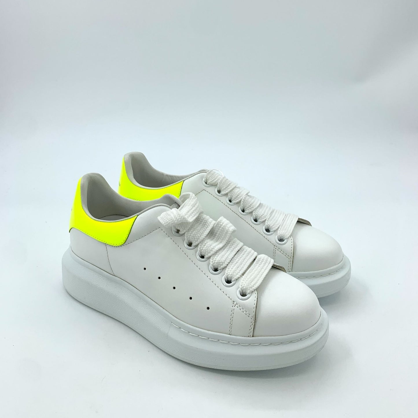 Alexander McQueen White & Fluorescent Yellow Heel Thick Sole Lace-Up Sneakers (Size 38)