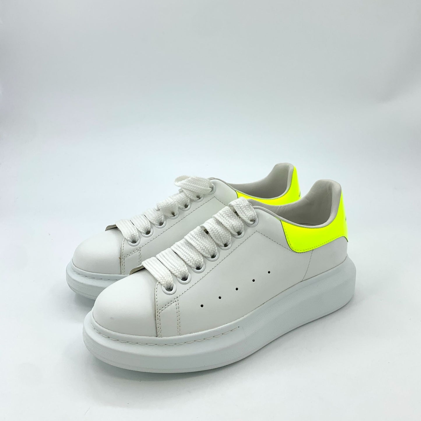 Alexander McQueen White & Fluorescent Yellow Heel Thick Sole Lace-Up Sneakers (Size 38)