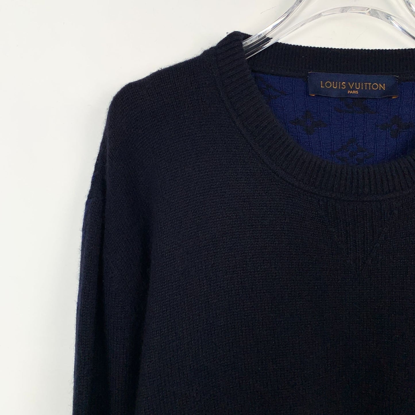 Louis Vuitton Black Logo Monogram Embossed Wool Cashmere Sweater (Size 4L)