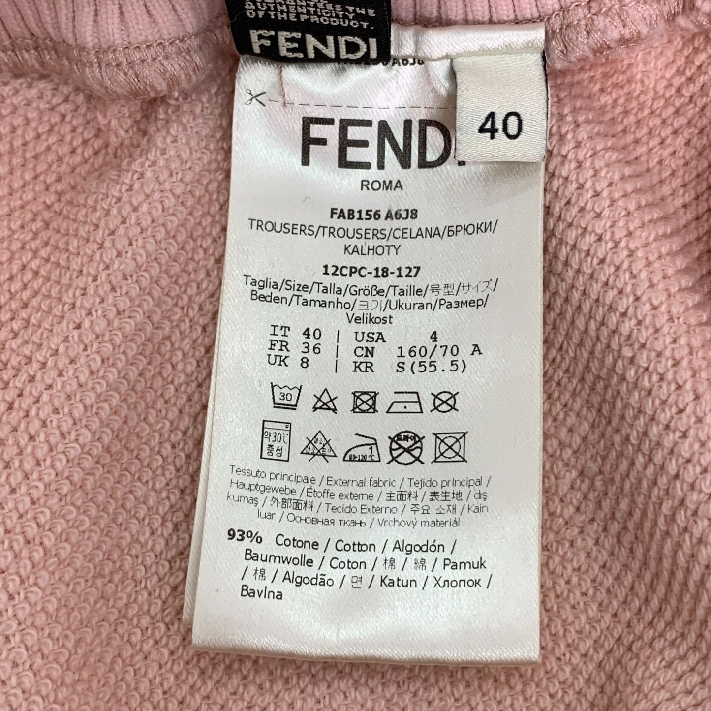 Fendi Pink Logo Side Cotton Jogger Pants (Size 40/M)