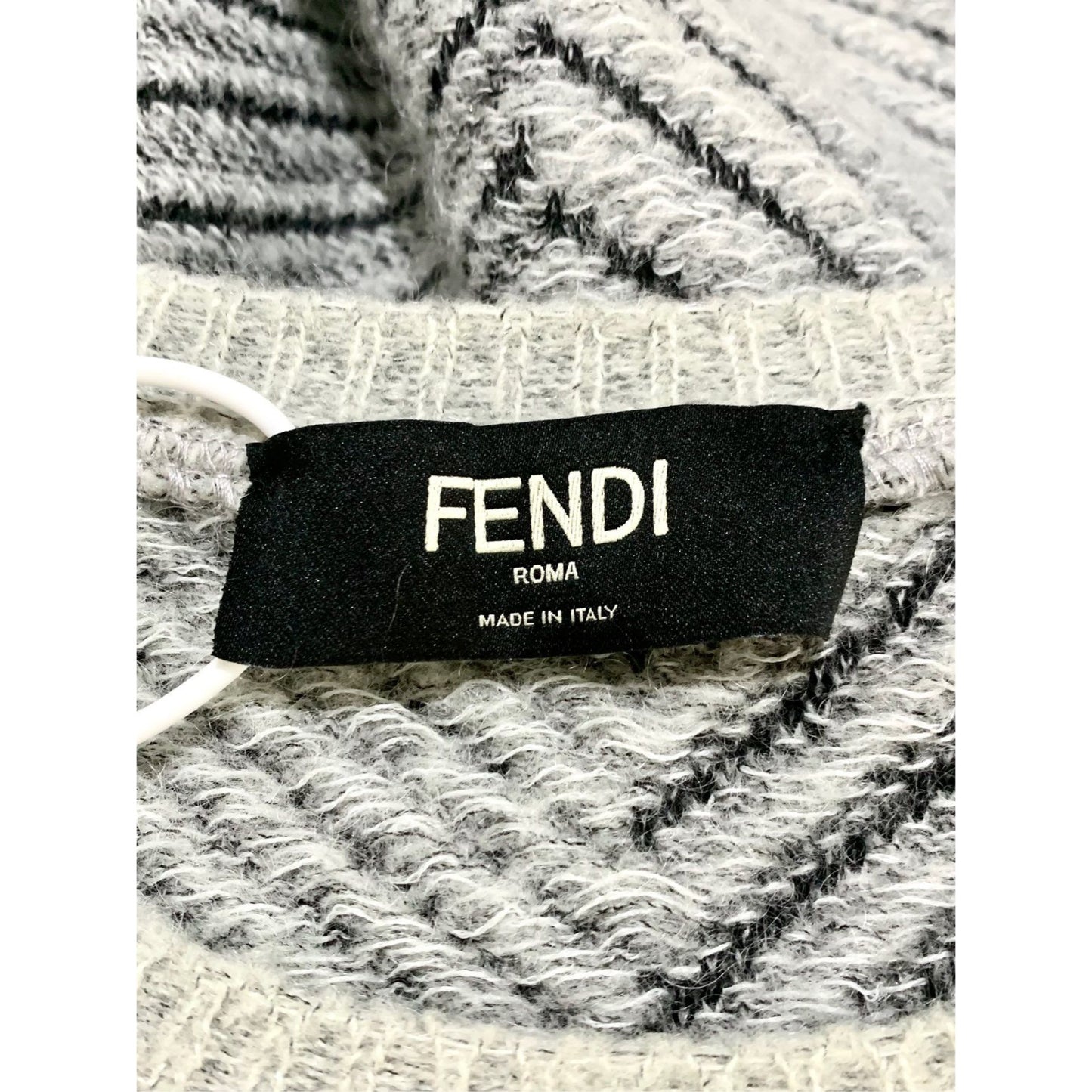 Fendi Mens Crew-Neck Wool Knit Sweater Size 44 With Pocket & Yellow Trim