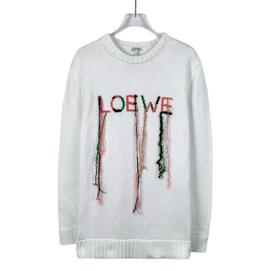 Loewe White Logo Embroidered Cotton Knit Sweater XS