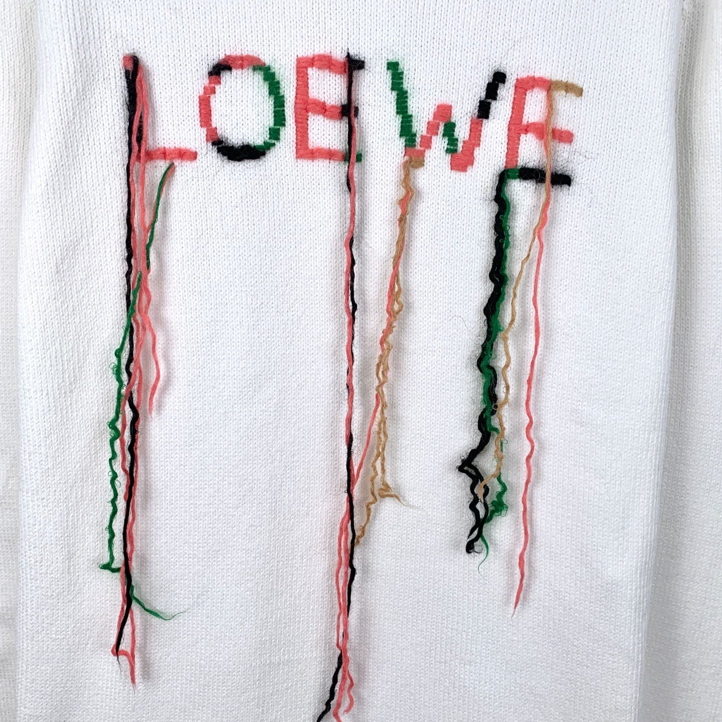 Loewe White Logo Embroidered Cotton Knit Sweater XS