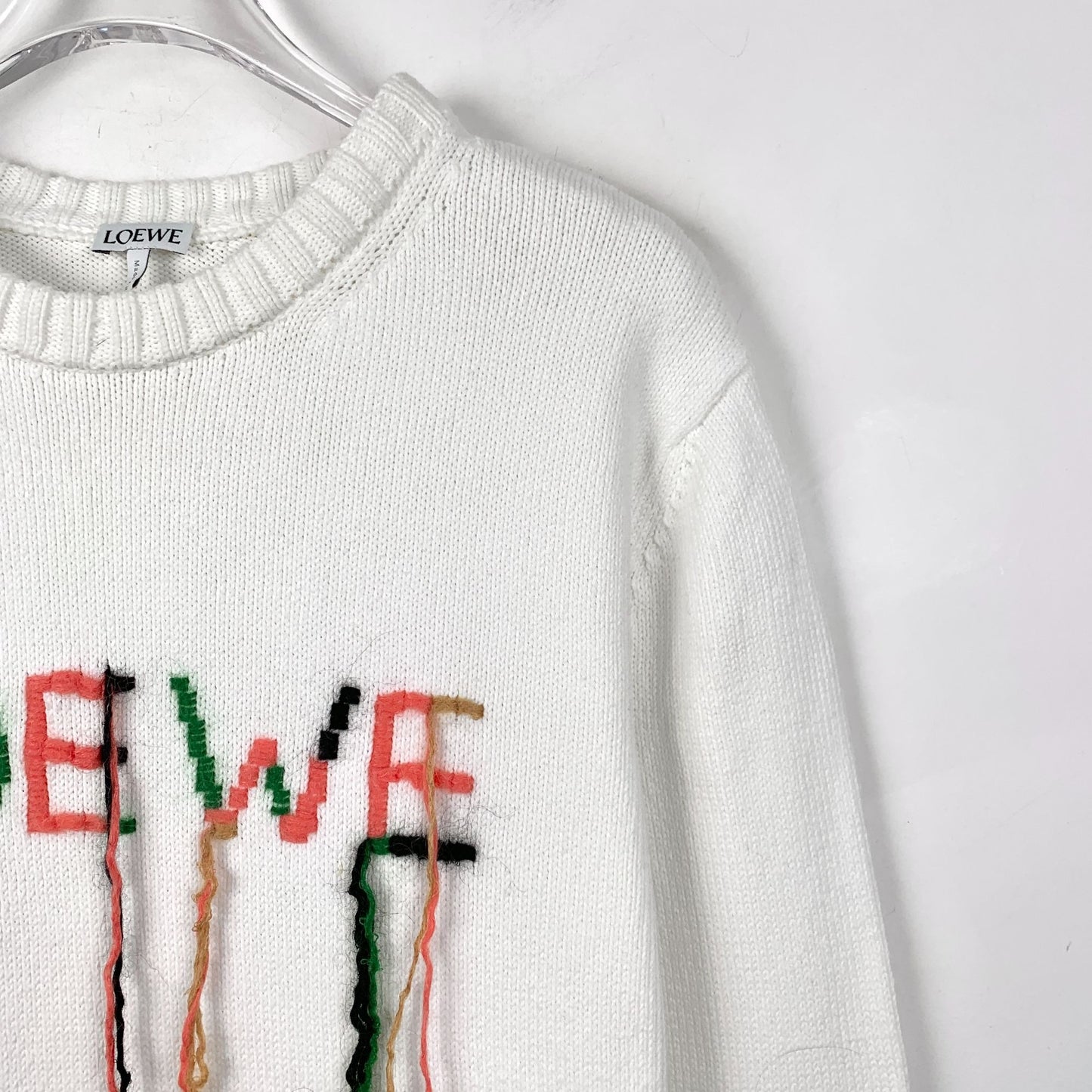 Loewe White Logo Embroidered Cotton Knit Sweater XS