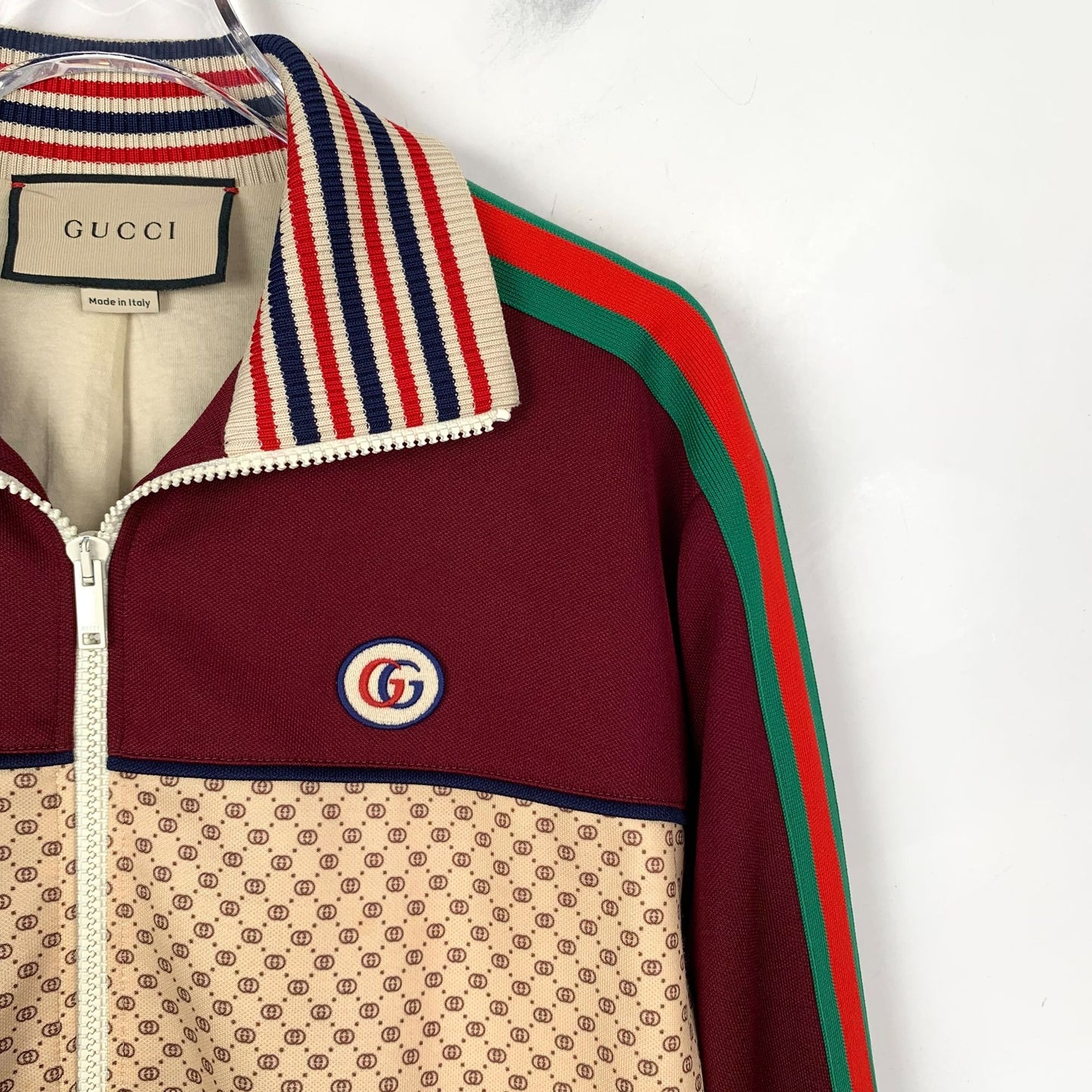 Gucci XS Double G Print Jacket Beige & Burgundy