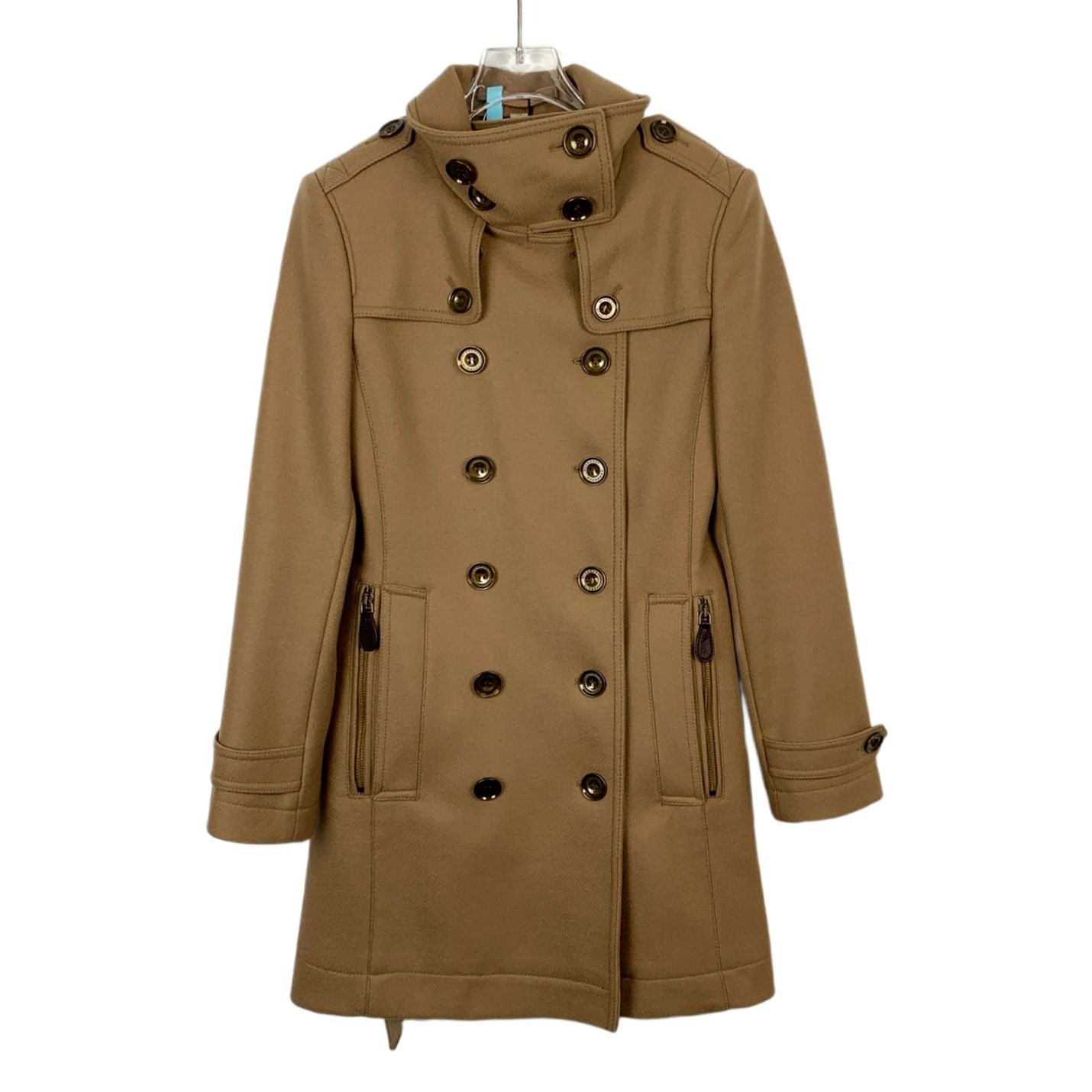 Burberry Womens Double-Breasted Wool & Polyamide Trench Coat Size 2 Camel