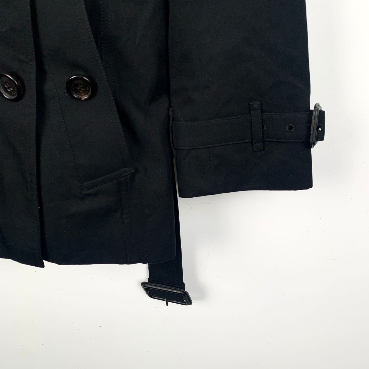 Burberry Black Double-Breasted Cotton Belted Short Trench Coat (Size XXS)