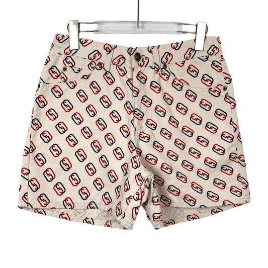 Gucci White Double-G Monogram Print Cotton Denim Shorts (Size 34/XXS)