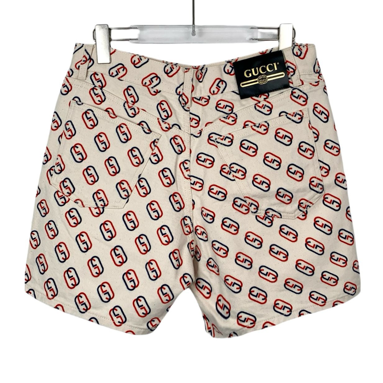 Gucci White Double-G Monogram Print Cotton Denim Shorts (Size 34/XXS)