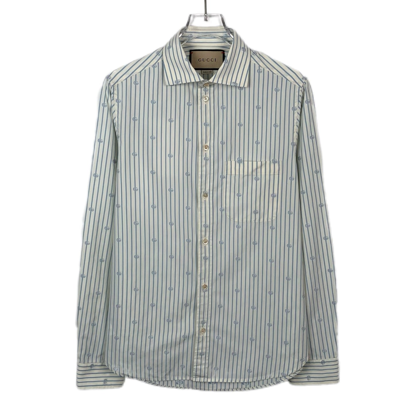 Gucci Color-Block Logo Print Striped Cotton Shirt (Size 37)