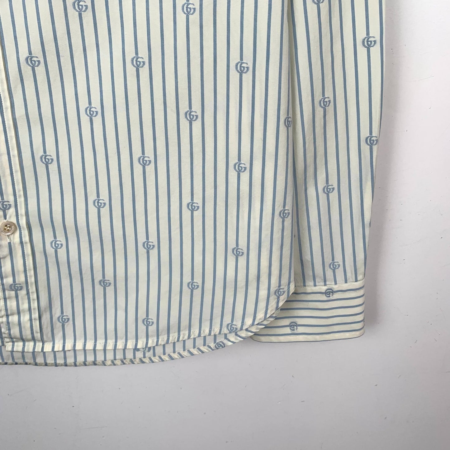 Gucci Color-Block Logo Print Striped Cotton Shirt (Size 37)