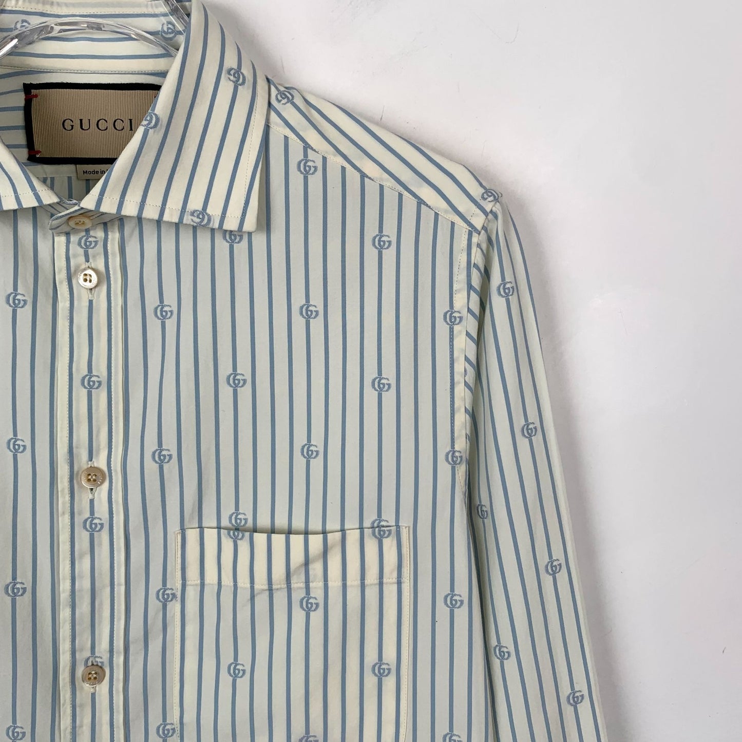 Gucci Color-Block Logo Print Striped Cotton Shirt (Size 37)