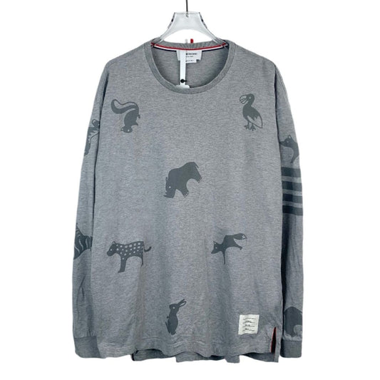 Thom Browne Grey Animal Print Long Sleeve Crewneck Sweatshirt Size 4