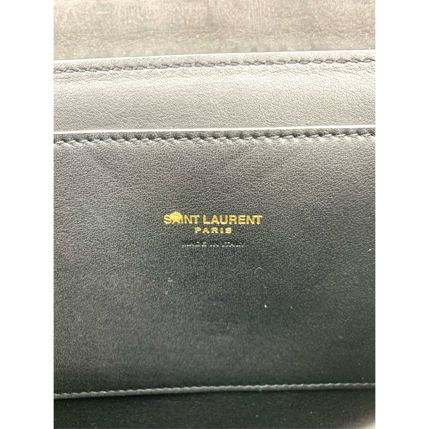 Saint Laurent Suede Embossed Shoulder Crossbody Bag Black Gold Logo With Dust Bag