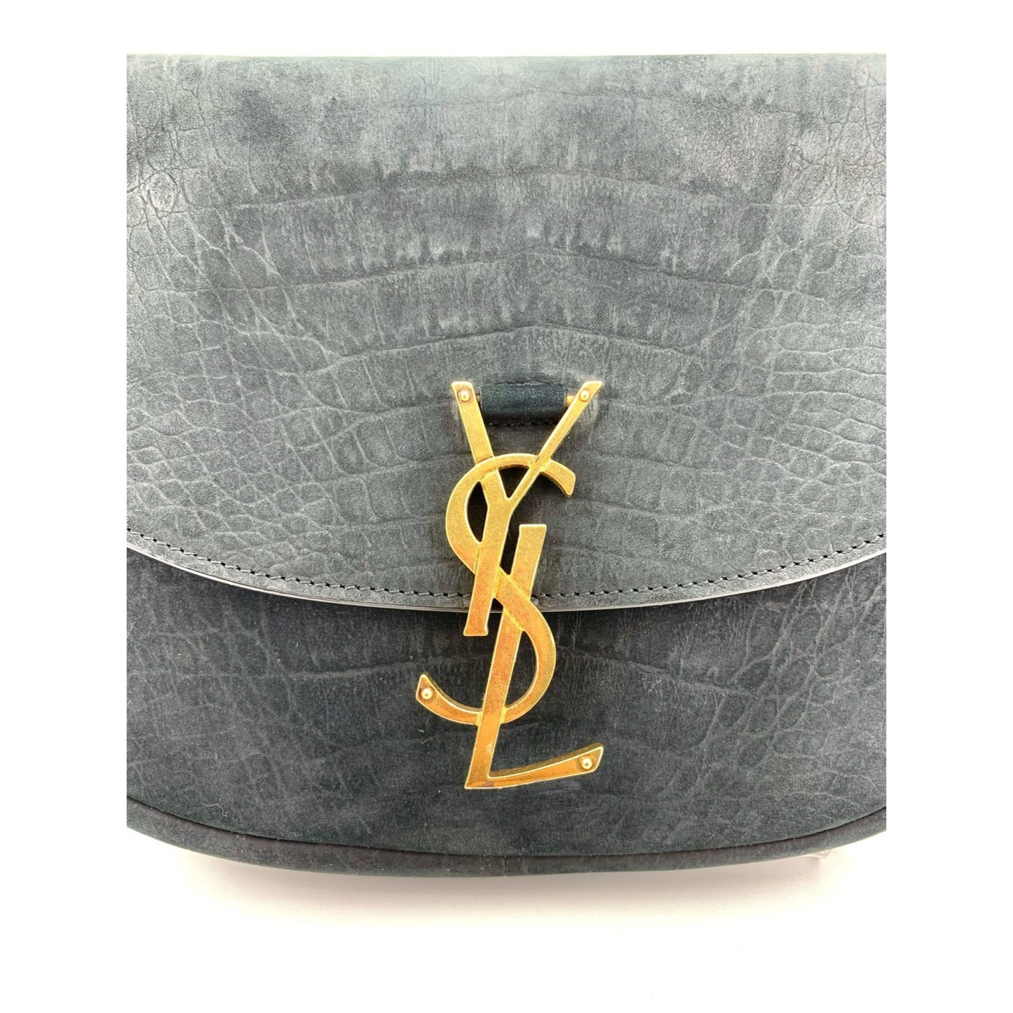 Saint Laurent Suede Embossed Shoulder Crossbody Bag Black Gold Logo With Dust Bag