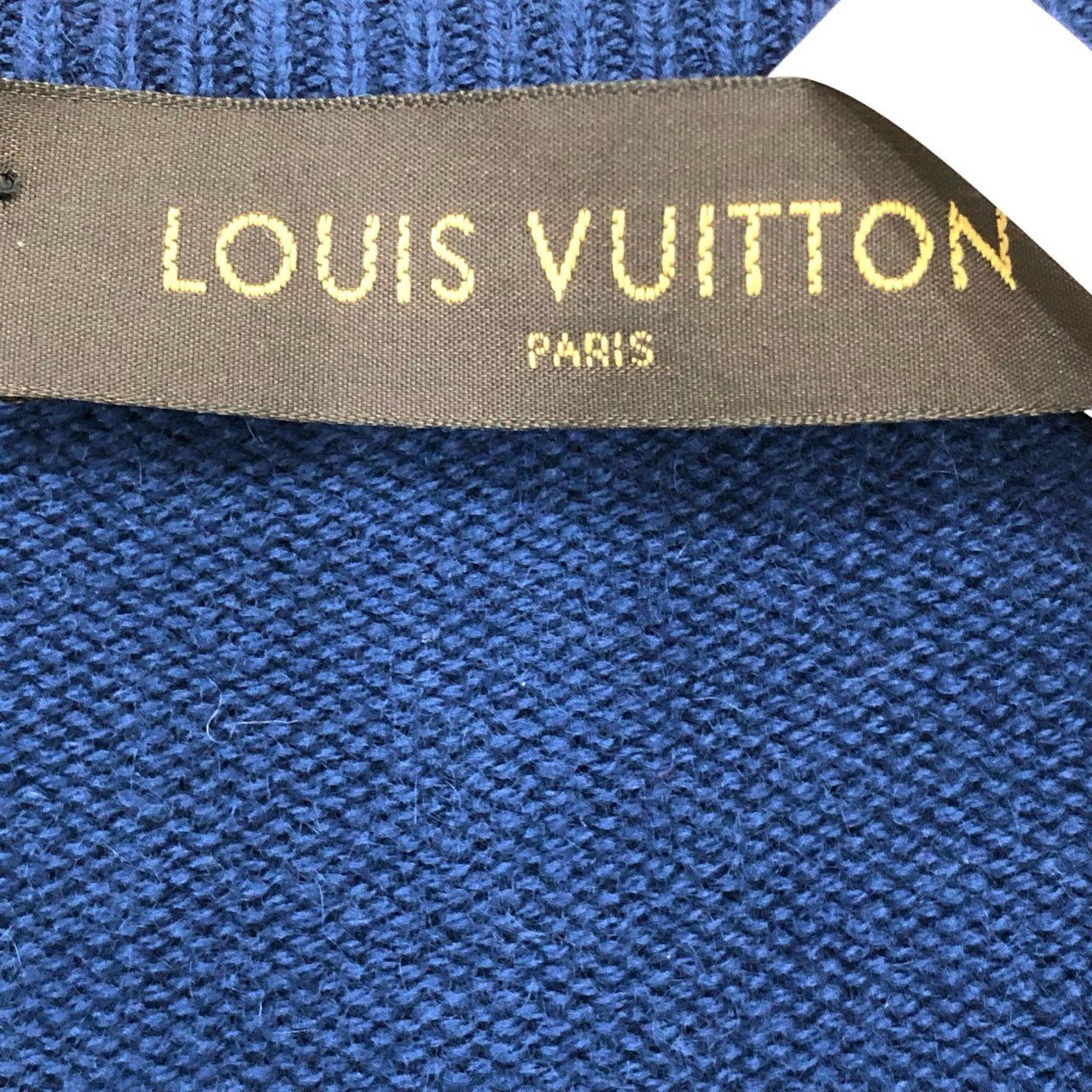 Louis Vuitton Mens Navy V-Neck Knit Sweater Medium Wool Monogram Embroidery Italy-Made New