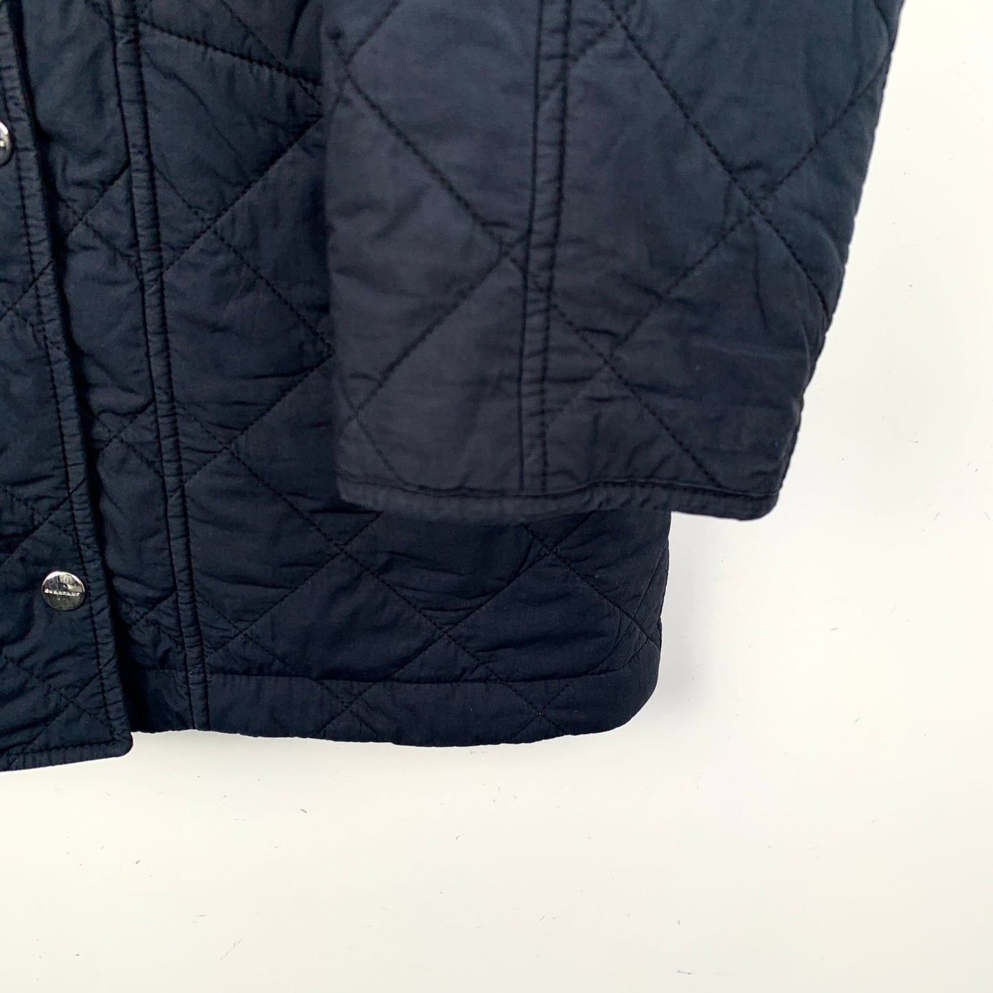 Burberry Navy Diamond Check Logo Embroidered Hooded Cotton Jacket (Size XS)