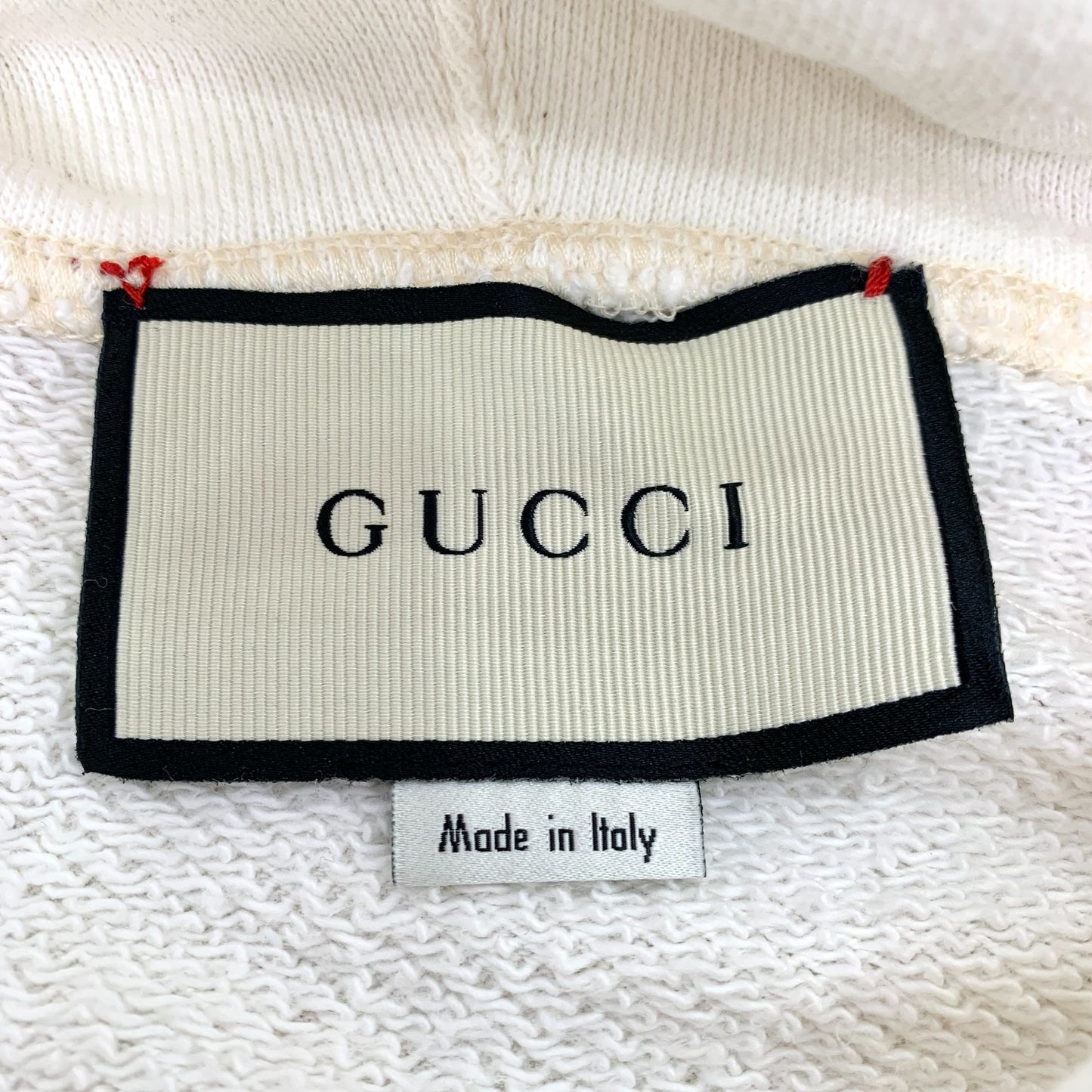 Gucci Beige Hooded Drawstring Hoodie With Sequin Cat Logo Design M