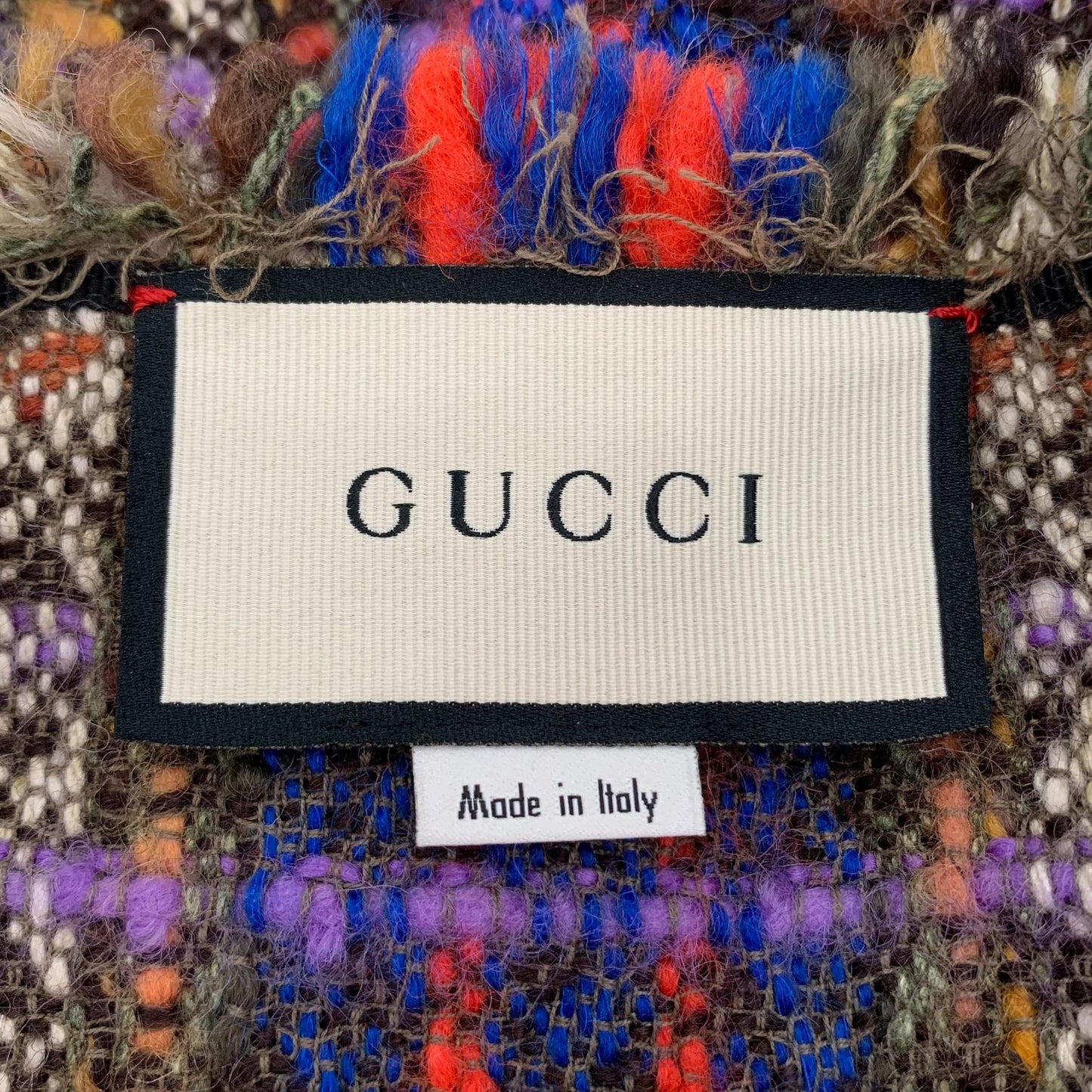 Gucci Multicolor Tweed Wool Coat With Chain Closure