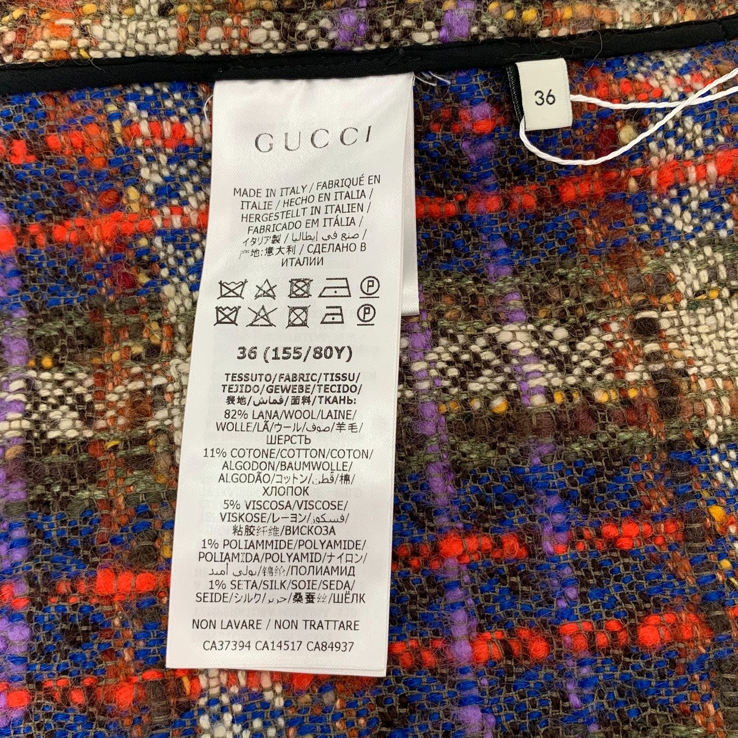 Gucci Multicolor Tweed Wool Coat With Chain Closure