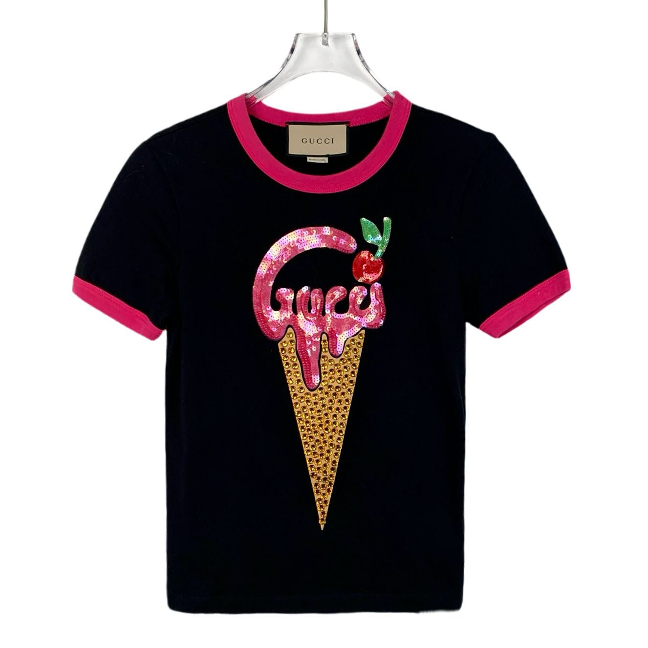 Gucci Black Patterned Print Cotton T-Shirt (Size XS)