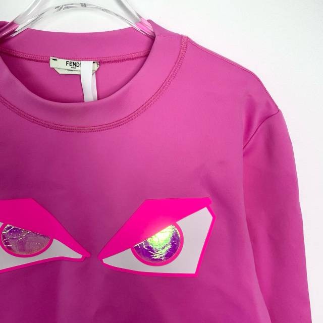 Fendi Womens Pink Monster Eyes Sweatshirt Round Neck Long Sleeve Size 42