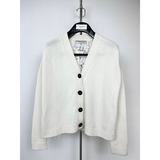 Valentino Womens White Wool & Cashmere Lace Back Cardigan Coat S Size