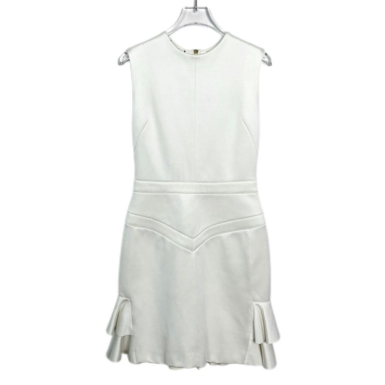 Louis Vuitton XS White Sleeveless Ruffle Hem Dress Made In Italy