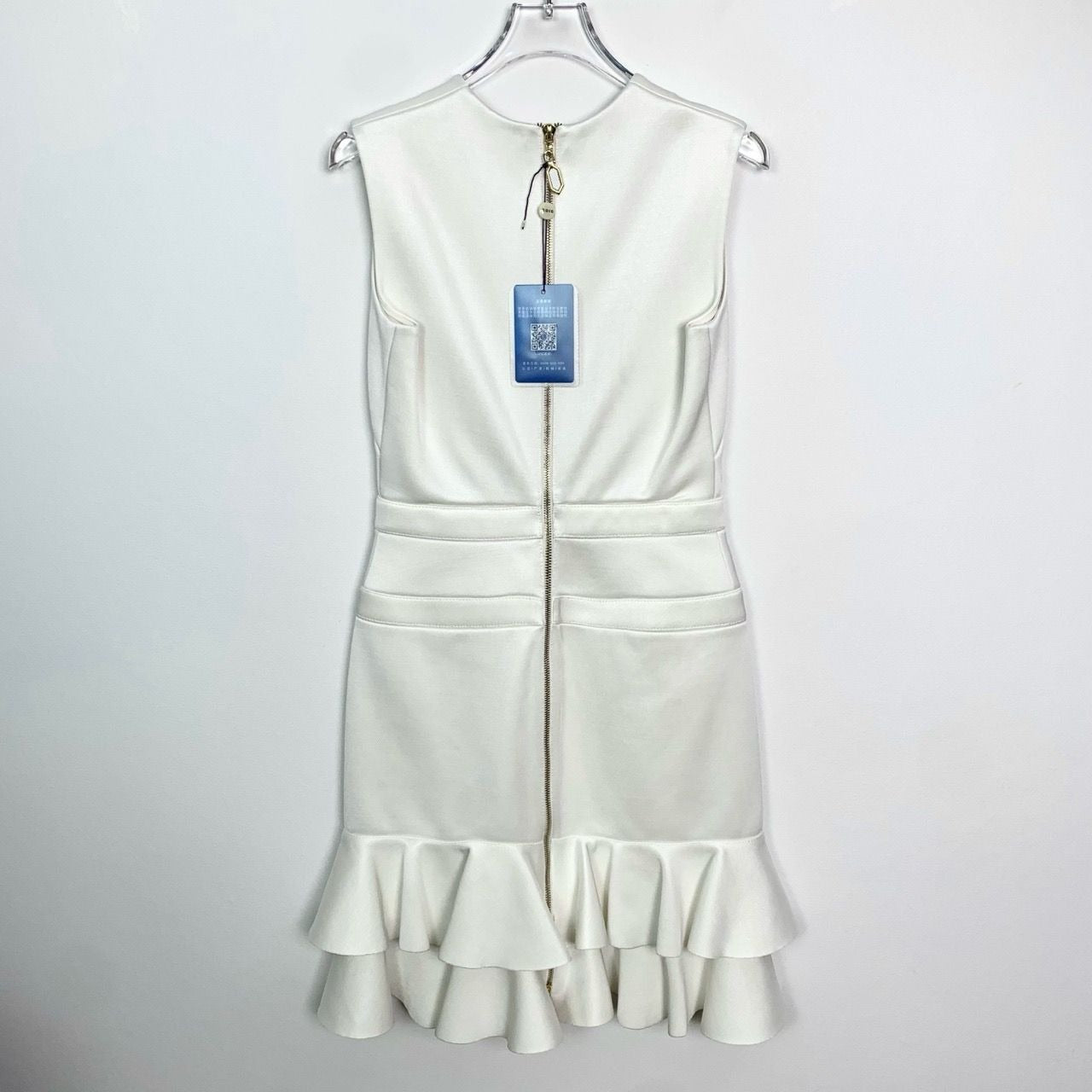 Louis Vuitton XS White Sleeveless Ruffle Hem Dress Made In Italy