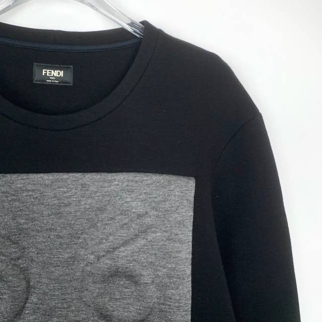 Fendi Mens Black Sweatshirt With Robot Pattern Long Sleeve Round Neck Size 46