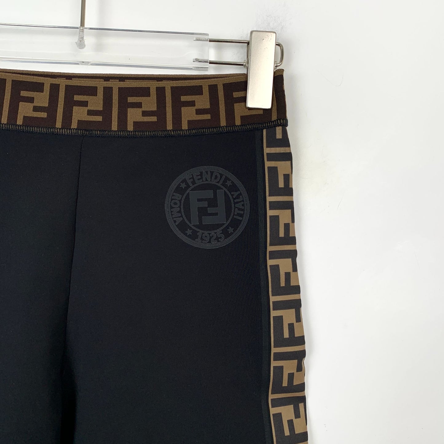 Fendi Mens Roma Black & Brown Logo Trim Stretch Shorts Made In Italy Size 38