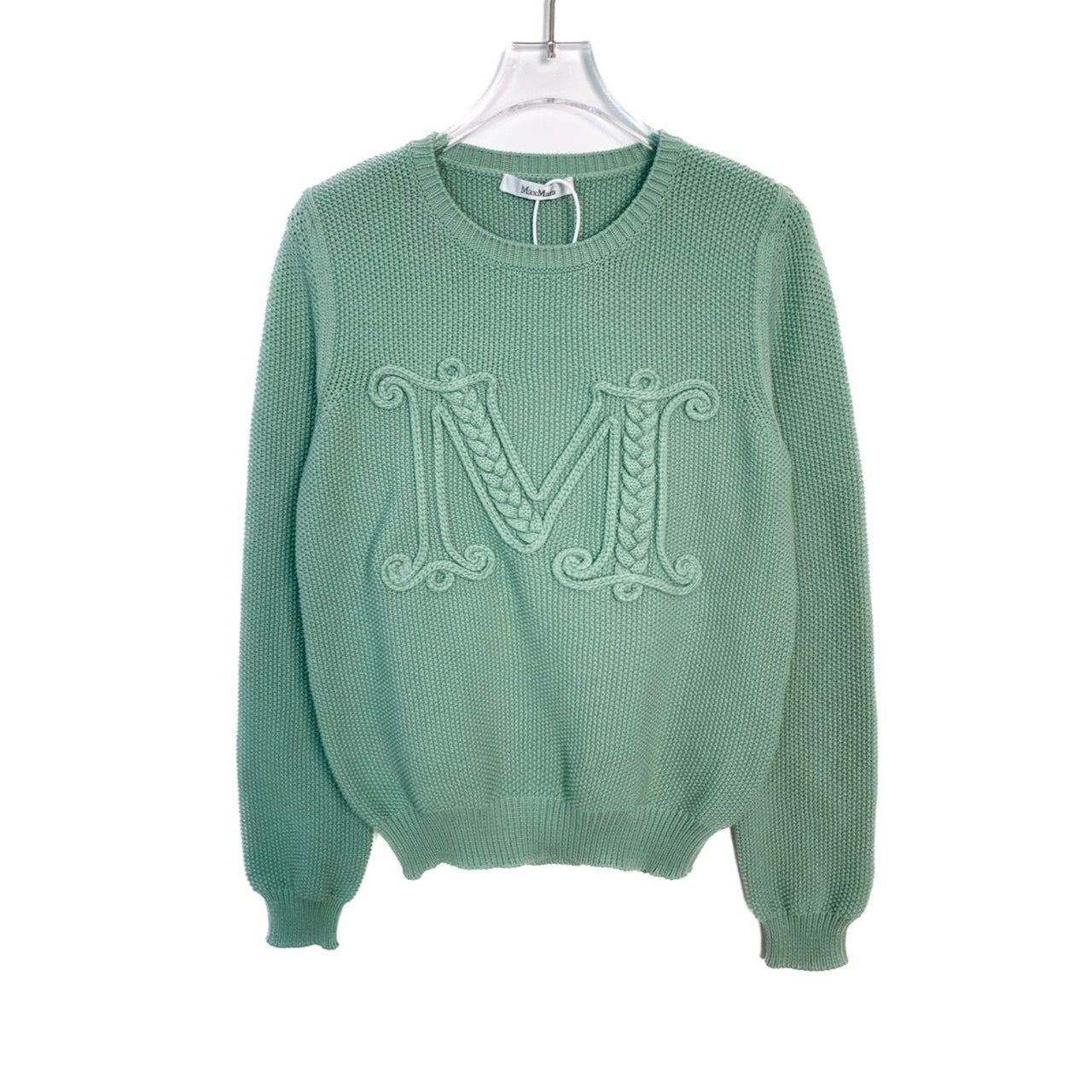 MaxMara Light Green Knit Sweater With Embroidered "M" Logo Size S Cotton/Polyamide Blend