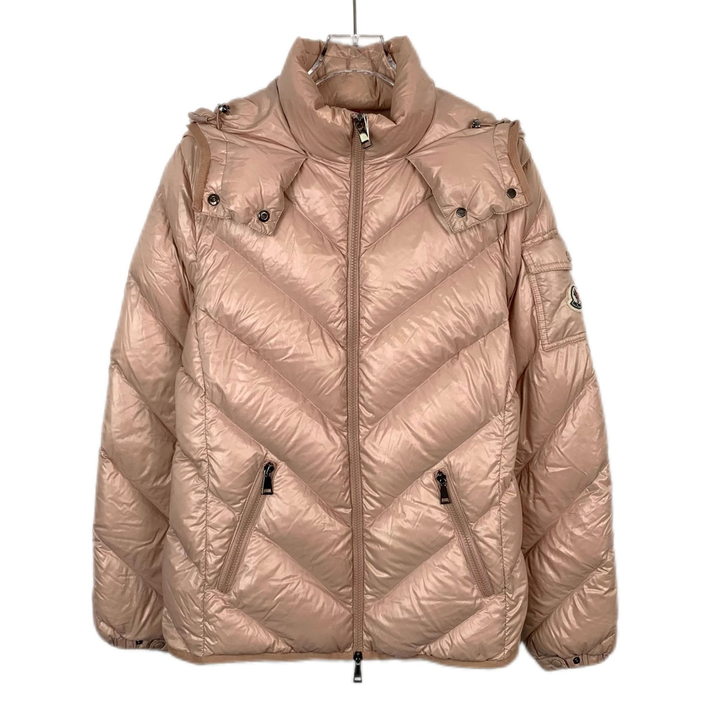 Moncler Pink Logo-Patch Zip-Up Down Jacket (Size 2)