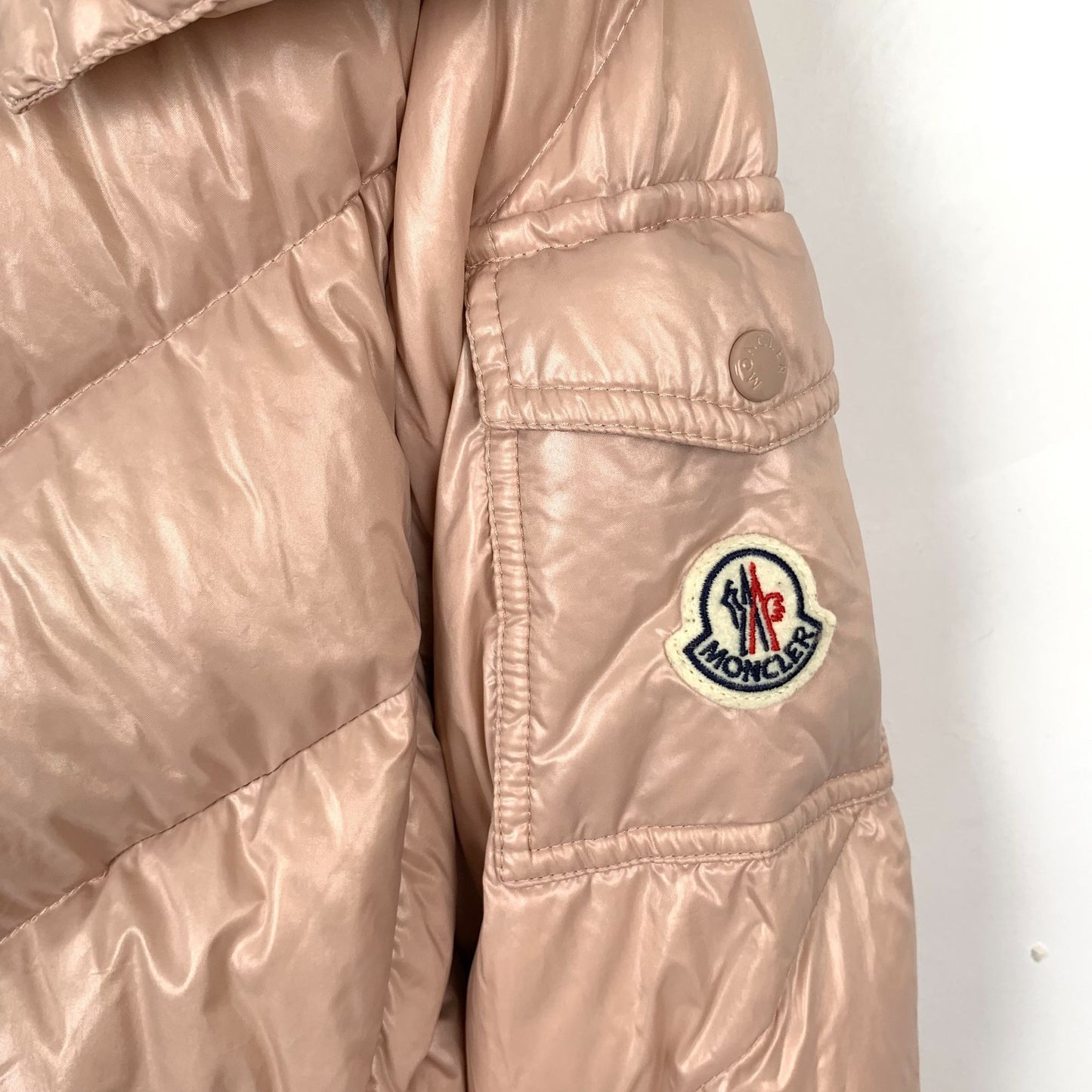 Moncler Pink Logo-Patch Zip-Up Down Jacket (Size 2)